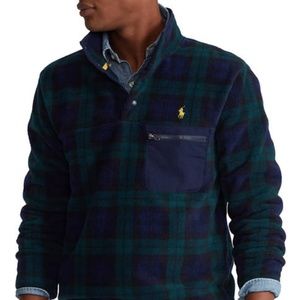 NWT Polo Ralph Lauren Men XL Black Watch Tartan Fleece Pullover Navy Green Plaid
